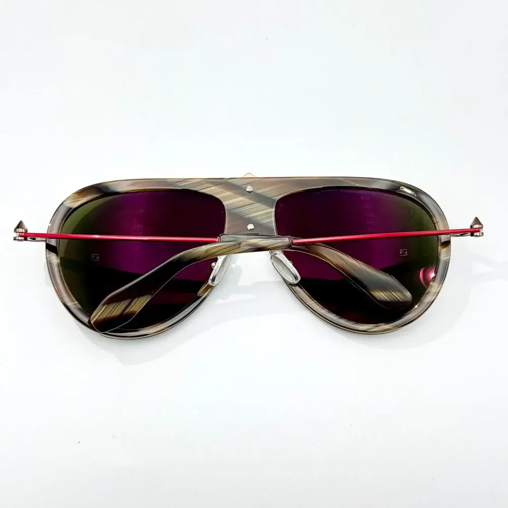 Louboutin Sunglasses Greggo LB0004 62N Brown Horn Aviator Frame Green Lens 61mm